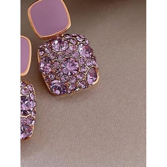 Exquisite Zinc Alloy Rhinestone Square Drop Earrings - Picture 2 of 3